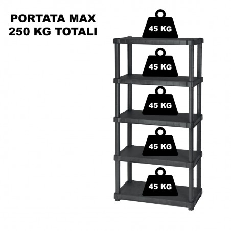 Scaffale modulare in plastica OCEANO con 5 ripiani 30 x 80 x H188 cm resina Nero