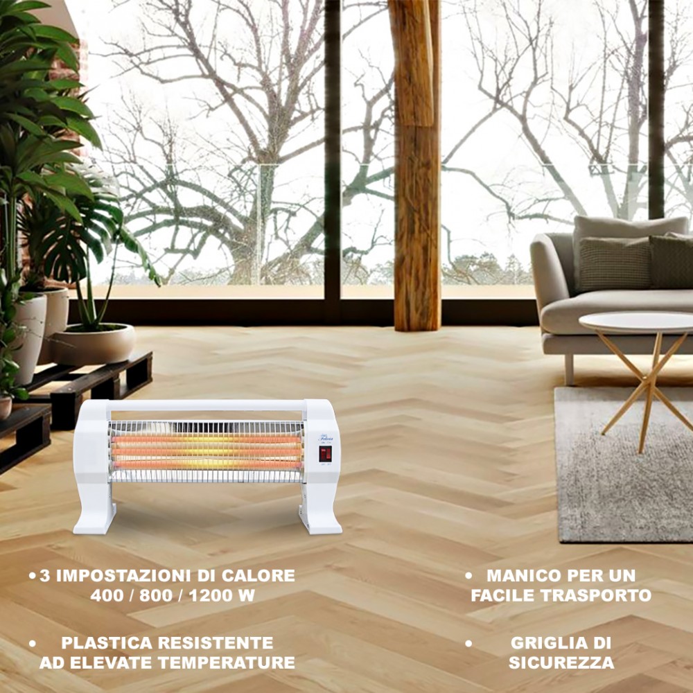 Stufa al quarzo 1200W 3 elementi da terra con 3...