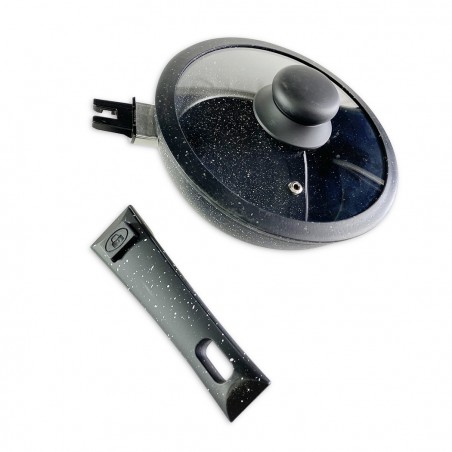 DGBAVARIA set padelle 14pz 20-24-28 cm 255027 NERO manici rimovibili e mestoli