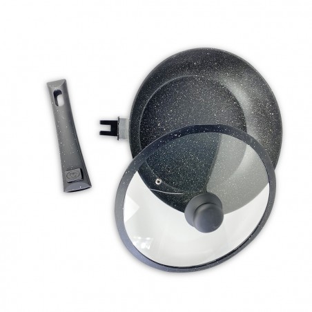 DGBAVARIA set padelle 14pz 20-24-28 cm 255027 NERO manici rimovibili e mestoli