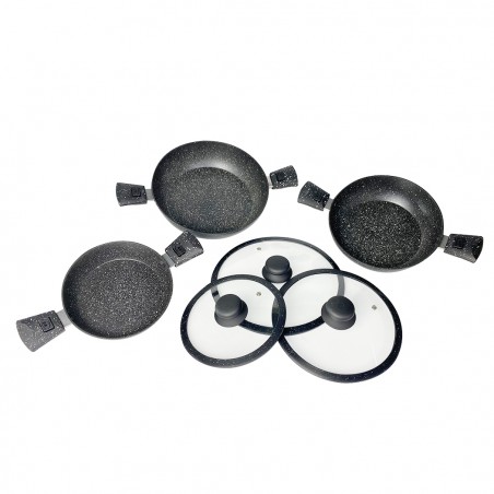 BAVARIA set tegami 17pz 20-24-28 cm 255028 NERO manici rimovibili e mestoli