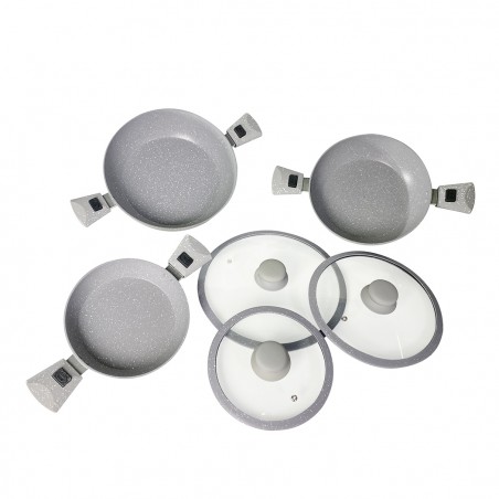 DGBAVARIA set tegami 17pz 20-24-28 cm 255030 GRIGIO manici rimovibili e mestoli