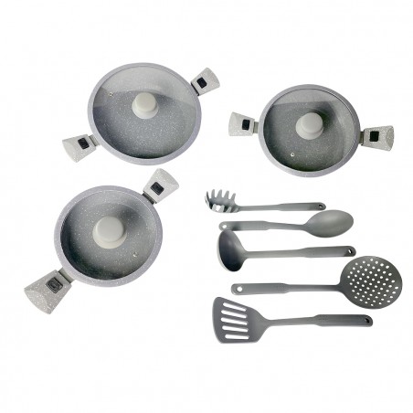 DGBAVARIA set tegami 17pz 20-24-28 cm 255030 GRIGIO manici rimovibili e mestoli
