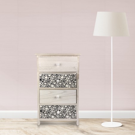 Mobiletto in legno con fantasia a cuori art. 398006 con 4 cassetti 40x29xH73 cm