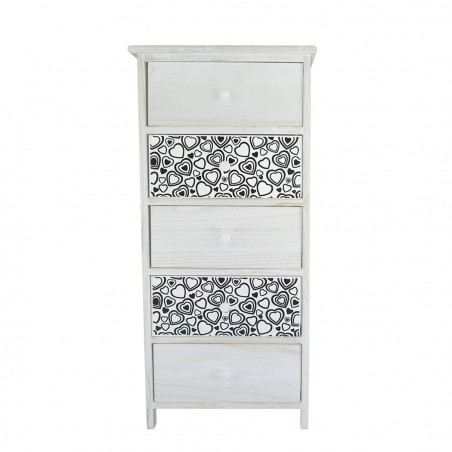 Mobiletto in legno BIANCO manico a forma di cuore 398007 5 cassetti 40x29xH90 cm