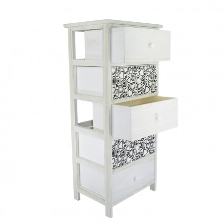 Mobiletto in legno BIANCO manico a forma di cuore 398007 5 cassetti 40x29xH90 cm