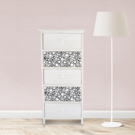 Mobiletto in legno BIANCO manico a forma di cuore 398007 5 cassetti 40x29xH90 cm