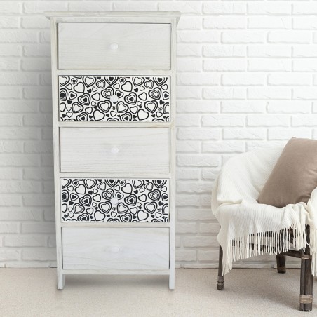 Mobiletto in legno BIANCO manico a forma di cuore 398007 5 cassetti 40x29xH90 cm