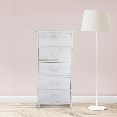 Mobiletto in legno con manico a forma di cuore 5 cassetti 40x29xH90cm art.398010