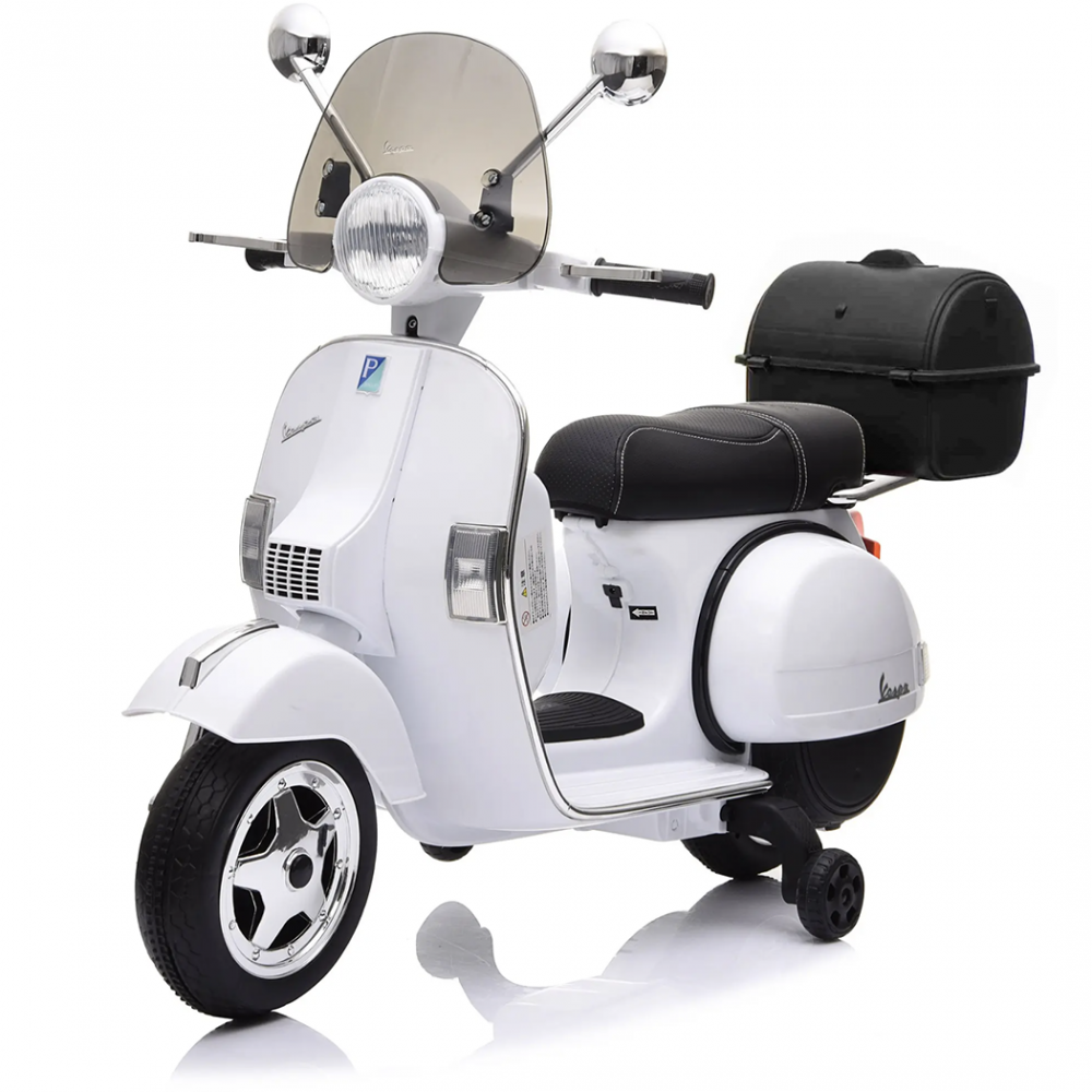 Vespa Elettrica per Bambini Piaggio Full PX 150 LT912 12V Bauletto Paravento MP3 Bianco