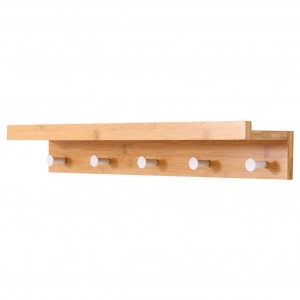 Mensola 5 ganci appendiabiti asciugamani in legno di...