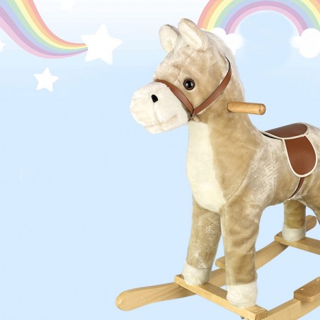 Baldo cavallo a dondolo con suoni e movimento 720400 BEIGE in soffice peluche