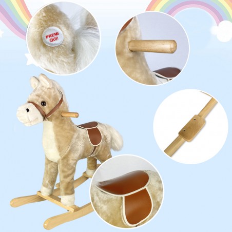 Baldo cavallo a dondolo con suoni e movimento 720400 BEIGE in soffice peluche