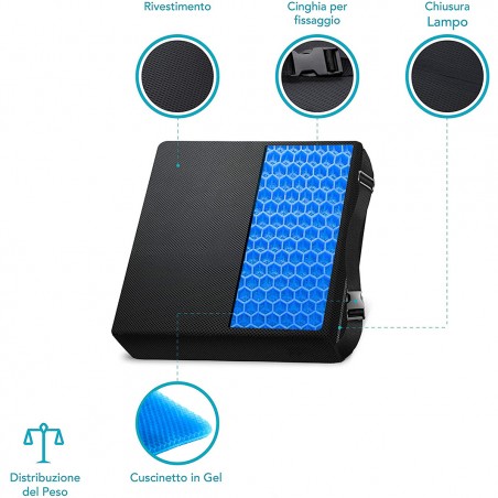 Cuscino lombare in gel traspirante ergonomico 210542 per schiena 33x30x7 cm