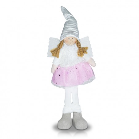 Fatina decorativa in stoffa colore bianca e rosa art. 234046 alta 30 cm pasqua