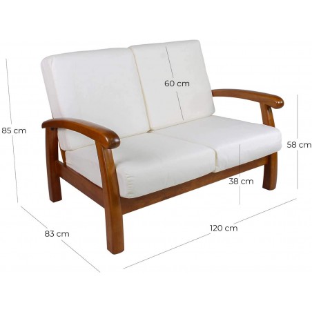 Divano 2 Posti in Legno di faggio mod. Texas 120x85x83 cm colore Ecrù