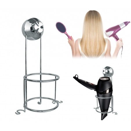 Supporto phon verticale salvaspazio montaggio semplice e senza viti in acciaio solido e resistente Supporto phon verticale salvaspazio montaggio semplice e senza viti in acciaio solido e resistente