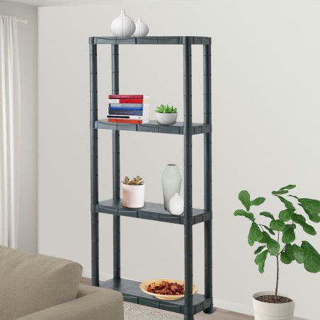 Scaffale modulare in plastica KRONOS con 4 ripiani 60 x 30 x H143 cm resina NERO