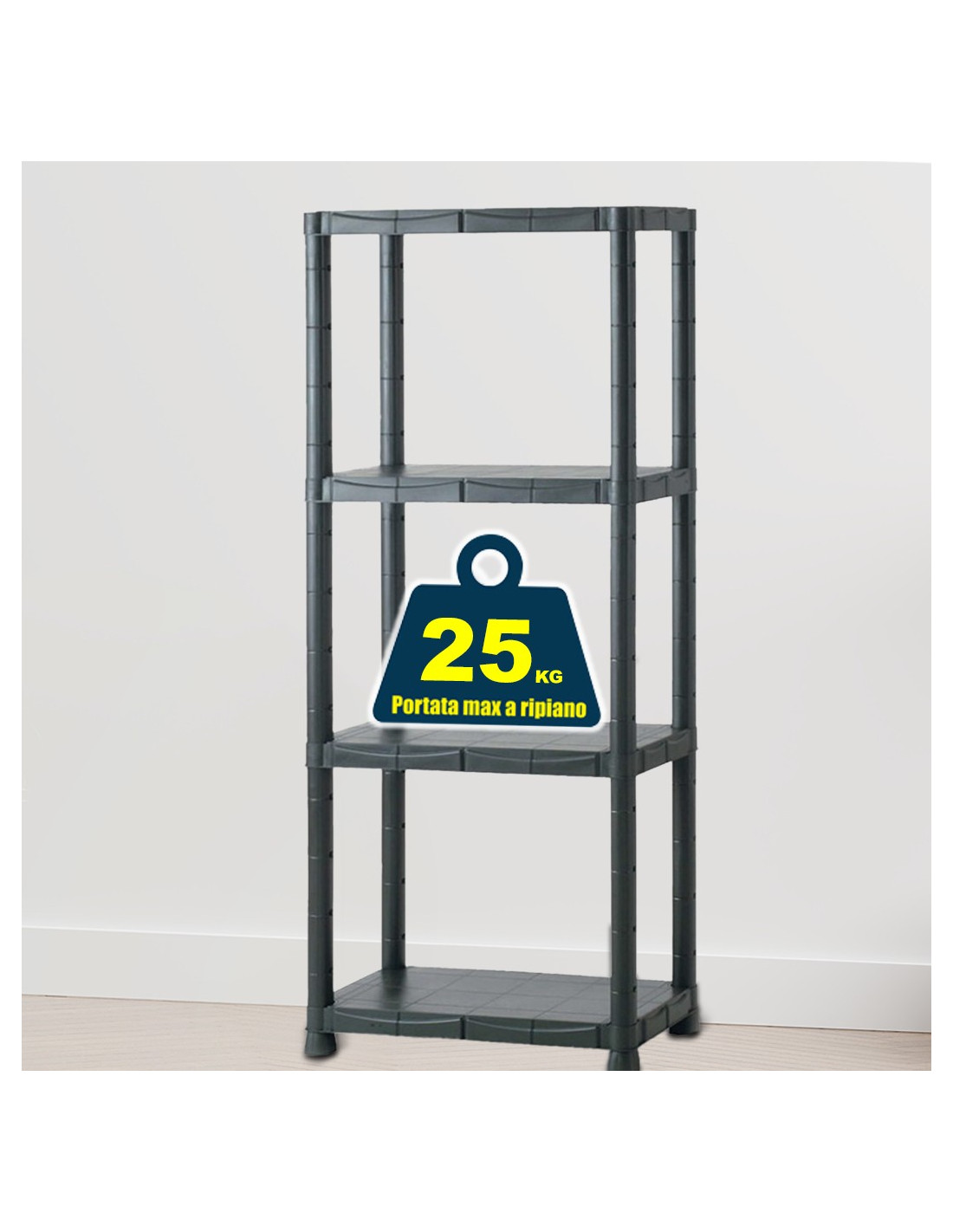 Scaffale Modulare CX Black & Yellow – 5 Ripiani – Capacità 90 Kg Per Ripiano – Plastica Riciclata – 182x122x50 Cm