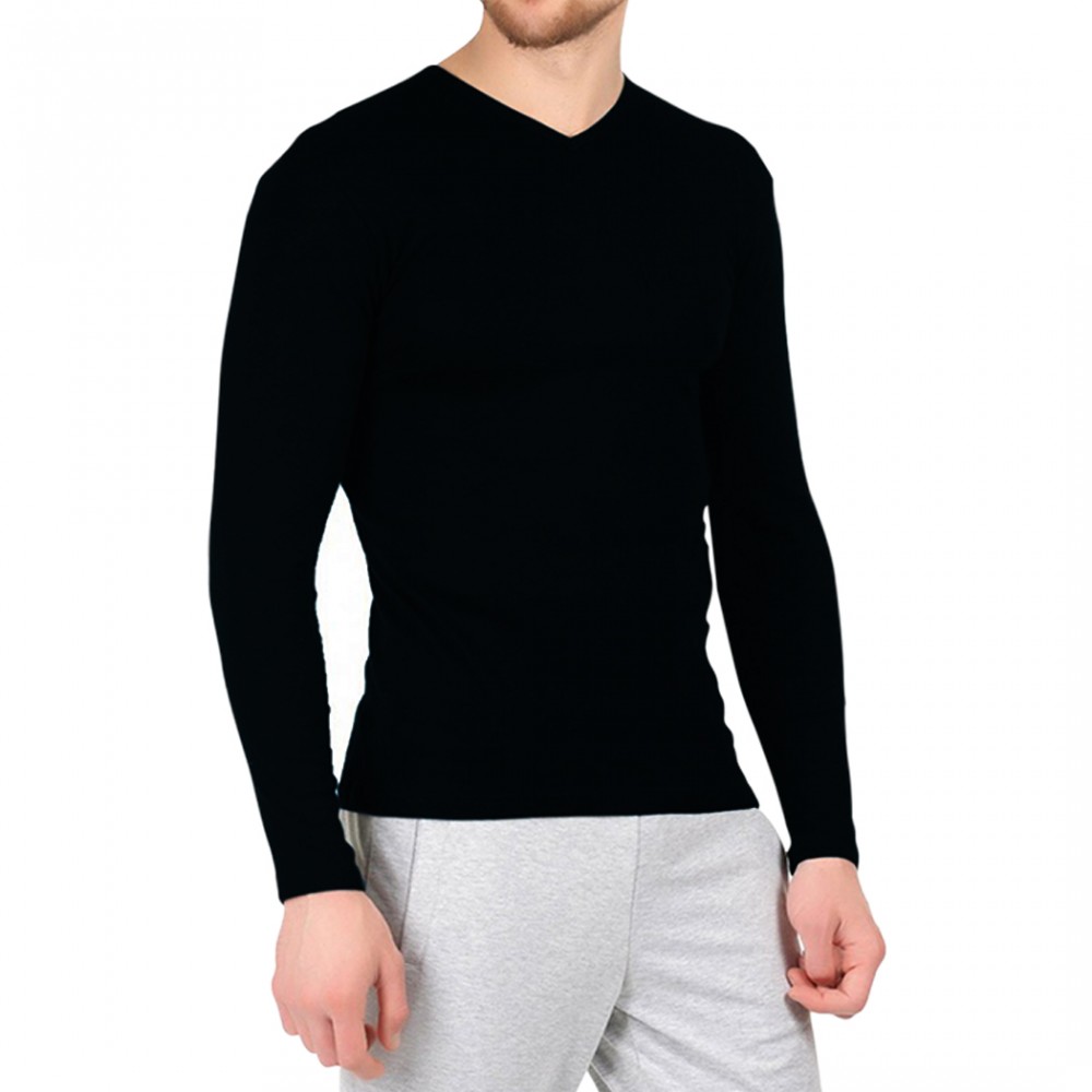 Maglia da uomo mod. CARTER VKA27 interno felpato slim fit scollo a V Nero M/L