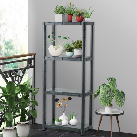 Scaffale modulare in plastica KRONOS con 4 ripiani 60 x 30 x H143 cm resina NERO