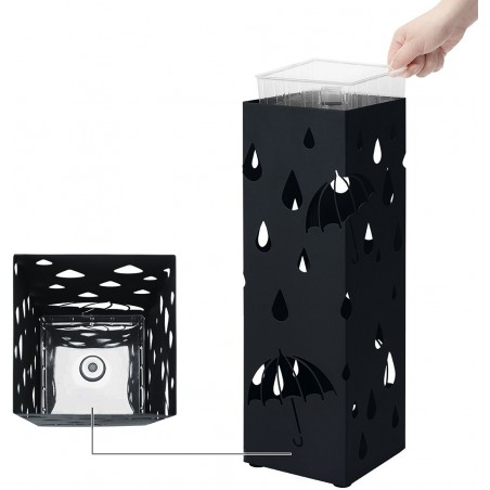 Porta ombrelli in metallo con vaschetta scolapioggia e 4 ganci 20x2 cm