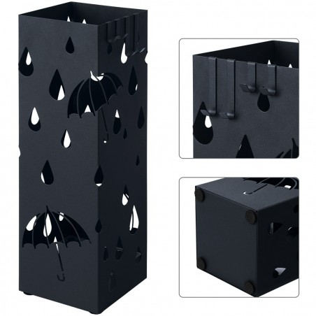 Porta ombrelli in metallo con vaschetta scolapioggia e 4 ganci 20x2 cm