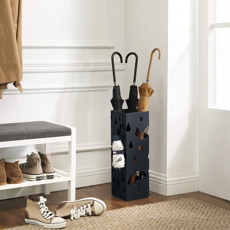 Porta ombrelli in metallo con vaschetta scolapioggia e 4 ganci 20x2 cm