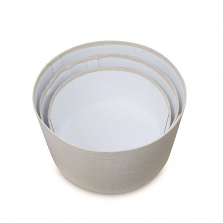 Set 3 scatole regalo rotonde in juta 191010 con decorazione fiori 32-30-28 cm