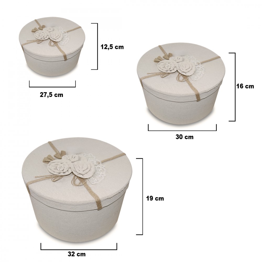 Set 3 scatole regalo rotonde in juta 191010 con...
