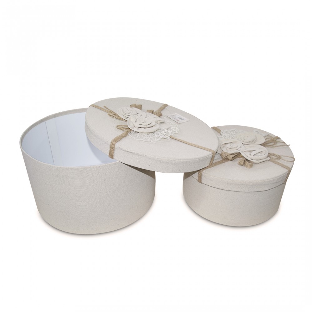 Set 3 scatole regalo rotonde in juta 191010 con...