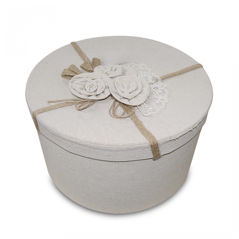 Set 3 scatole regalo rotonde in juta 191010 con...