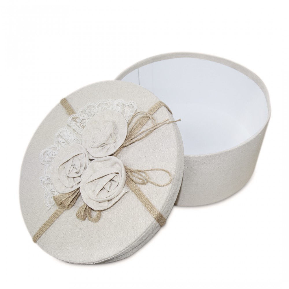 Set 3 scatole regalo rotonde in juta 191010 con...