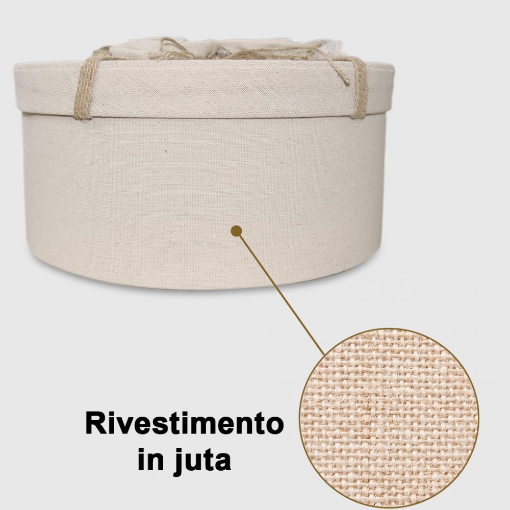 Set 3 scatole regalo rotonde in juta 191010 con...