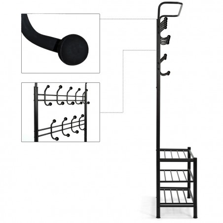 Stand Appendiabiti NERO con scarpiera per corridoio 3 ripiani 65x29xH190 cm
