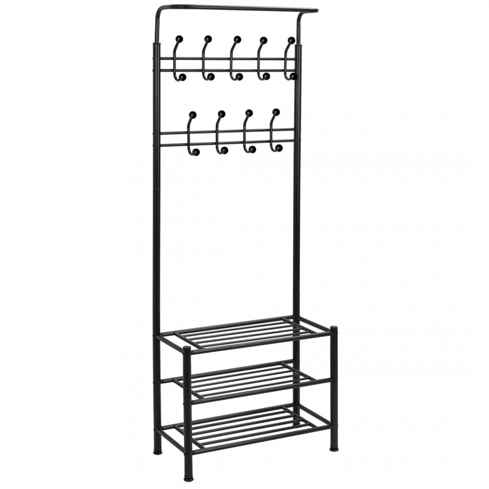 Stand Appendiabiti NERO con scarpiera per corridoio 3 ripiani 65x29xH190 cm