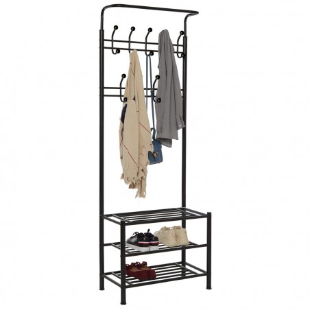 Stand Appendiabiti NERO con scarpiera per corridoio 3 ripiani 65x29xH190 cm