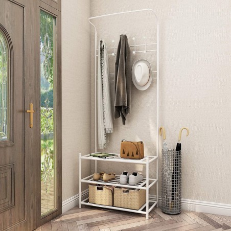 Stand Appendiabiti BIANCO con scarpiera per corridoio 3 ripiani 65x29xH190 cm