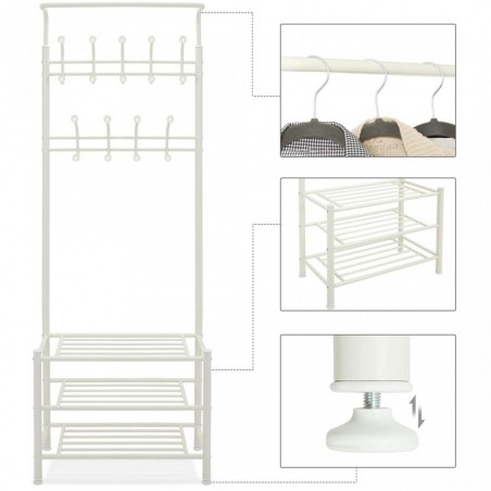 Stand Appendiabiti BIANCO con scarpiera per corridoio 3 ripiani 65x29xH190 cm