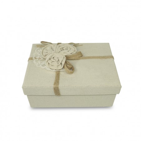 Scatolo regalo rettangolare in juta Beige art. 191005 con decorazione fiori