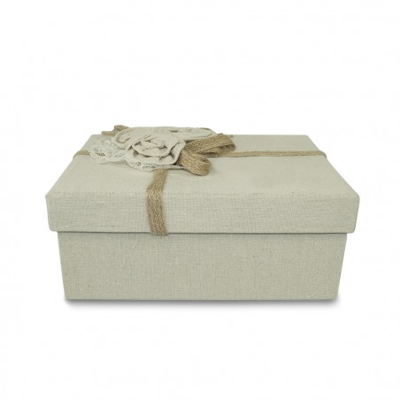 Scatolo regalo rettangolare in juta Beige art. 191005 con decorazione fiori