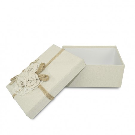 Scatolo regalo rettangolare in juta Beige art. 191005 con decorazione fiori