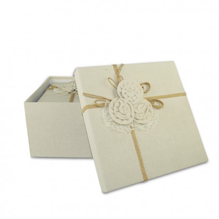 Set da 3 scatole regalo quadrate in juta art. 191008 con decorazione fiori