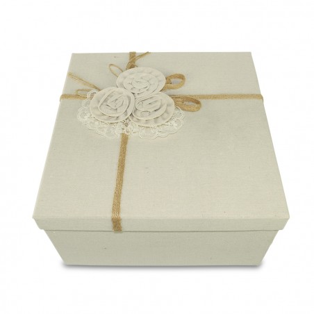 Set da 3 scatole regalo quadrate in juta art. 191008 con decorazione fiori