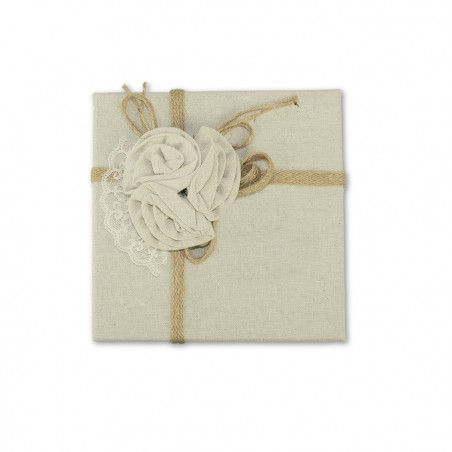 Scatolo regalo quadrato in juta Beige art. 191001 con decorazione fiori