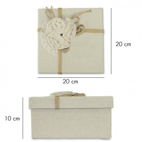 Scatolo regalo quadrato in juta Beige art. 191001 con decorazione fiori