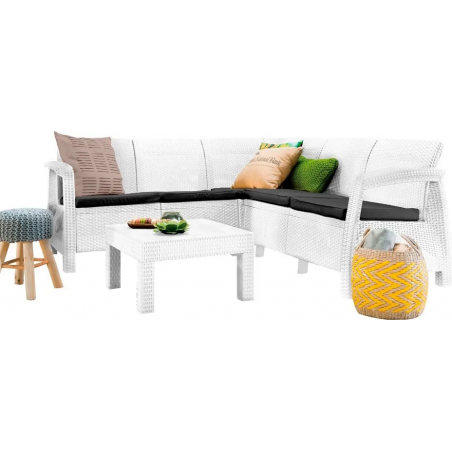 Salotto resina da giardino Corfu' ad angolo con tavolino BIANCO 190x190xH79 cm