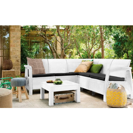 Salotto resina da giardino Corfu' ad angolo con tavolino BIANCO 190x190xH79 cm
