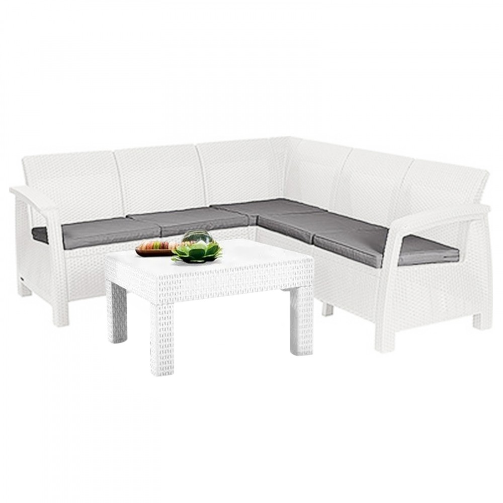 Salotto resina da giardino Corfu' ad angolo con tavolino BIANCO 190x190xH79 cm