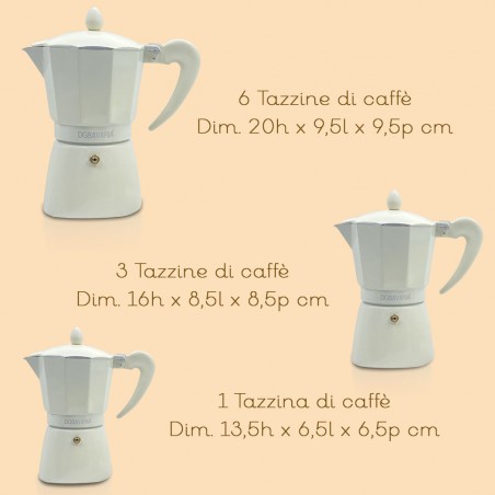Set 3 caffettiere BEIGE in alluminio art. 333025 manico soft touch 1-3-6 tazze